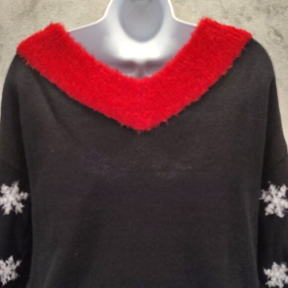 Holiday Time Embellished Black Red Snow Way Christmas Sweater XL 16-18 NWT - Picture 11 of 12